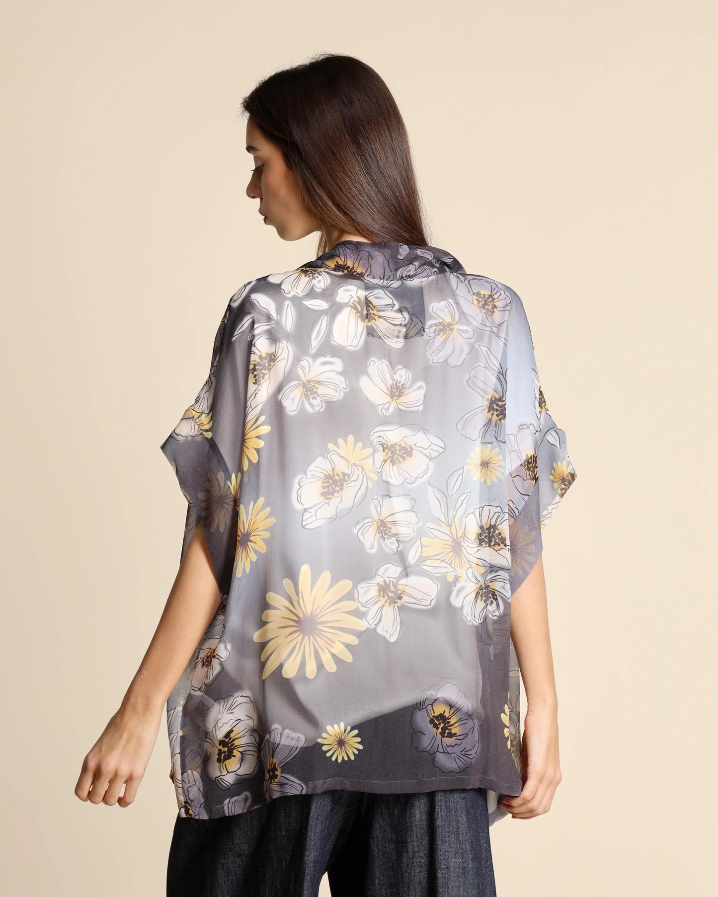 Alessia Santi - Giacca kimono con stampa floreale pesca