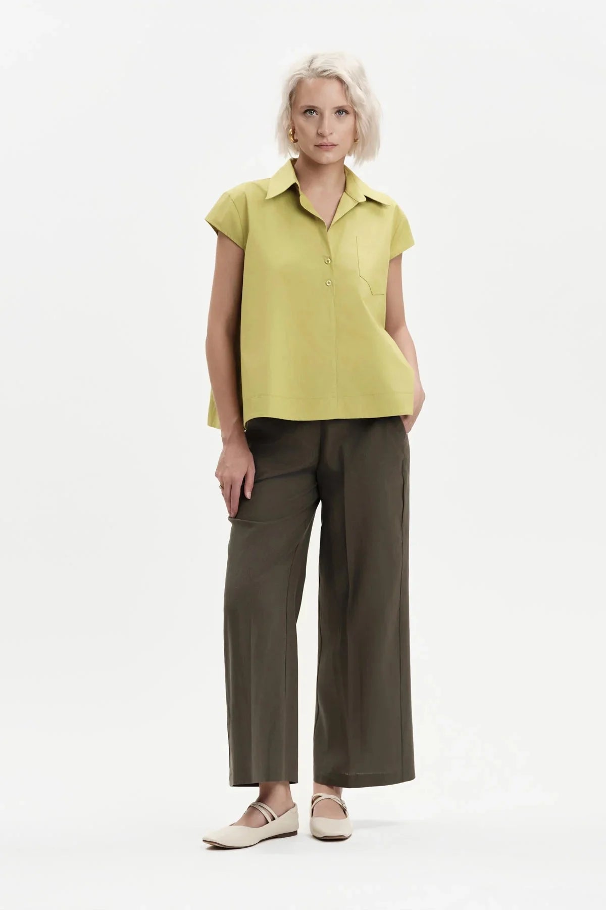 White wise pantaloni ampi misto lino