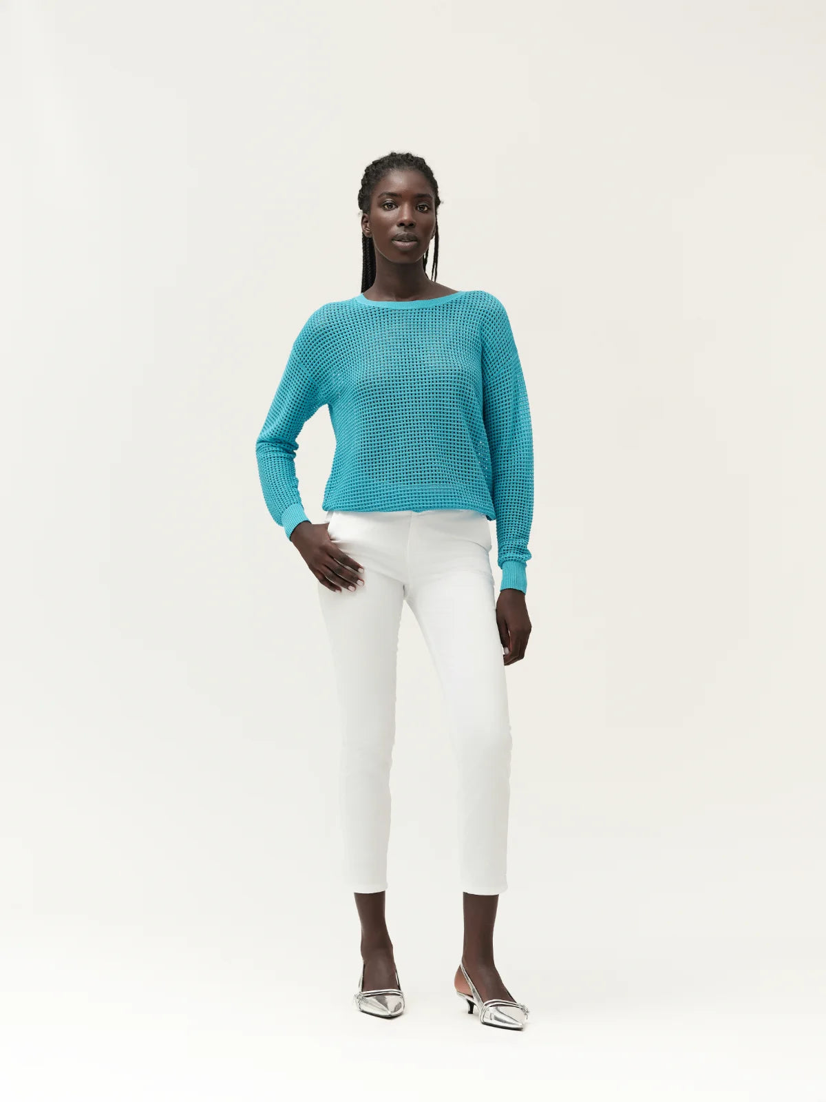 White Wise Pantalone con risvolto e tasca America rasatello PE25