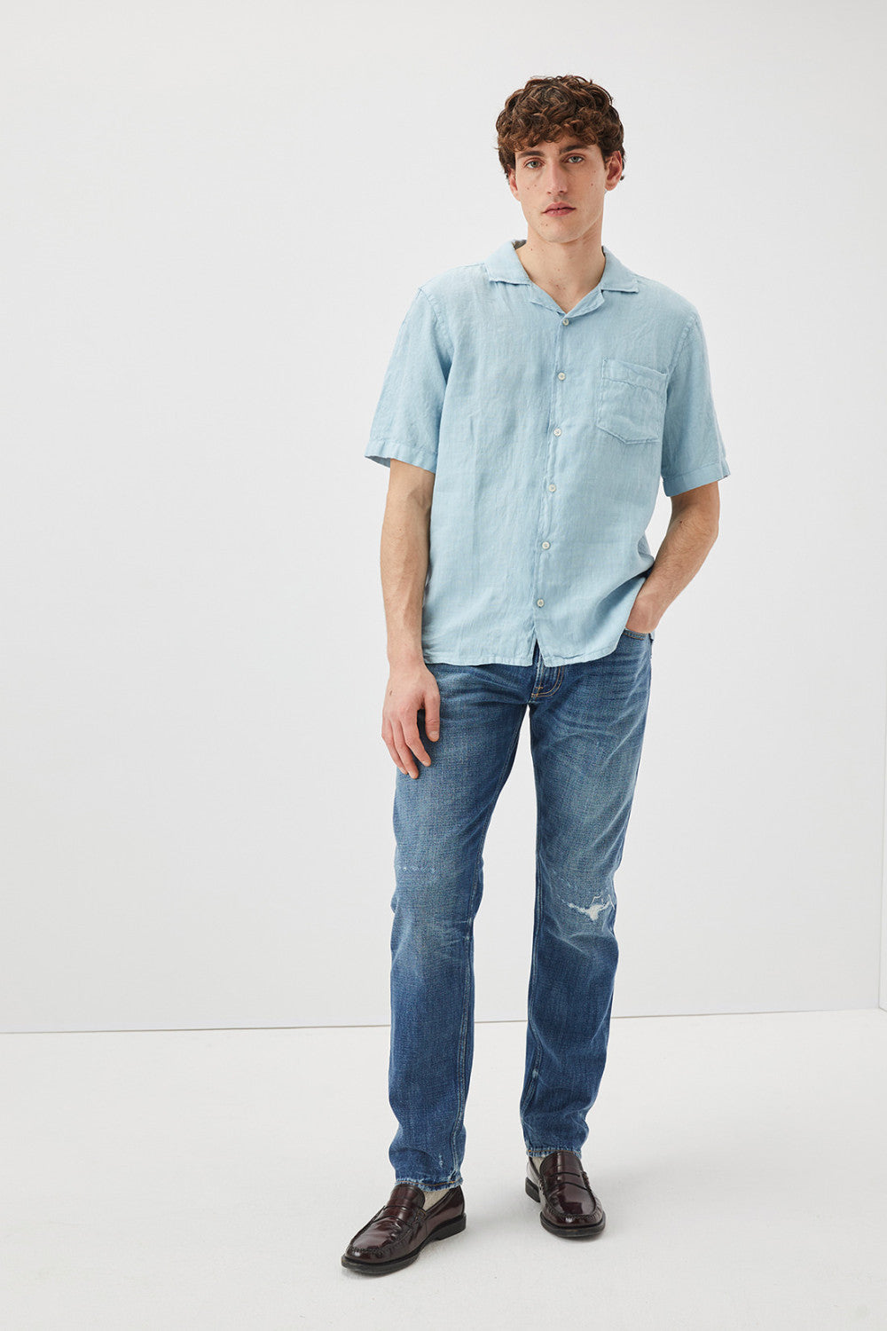 Roy Roger's Camicia bowling riviera in lino dyed