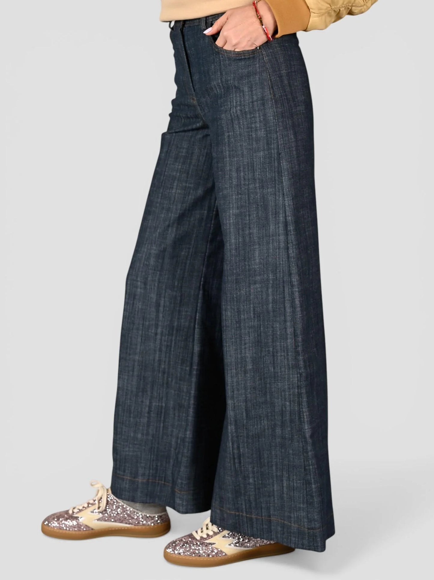 White wise pantaloni palazzo denim