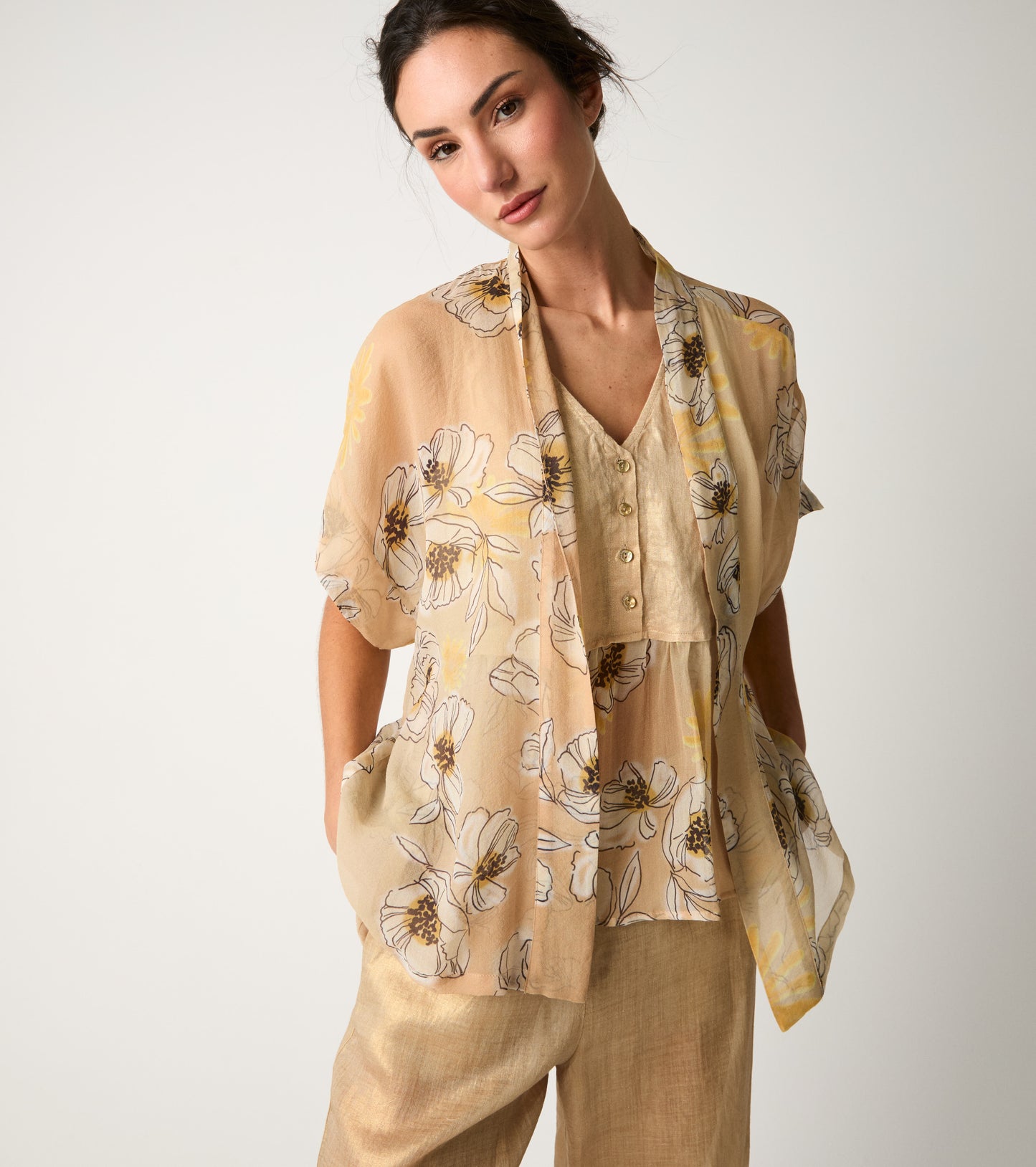 Alessia Santi - Giacca kimono con stampa floreale pesca