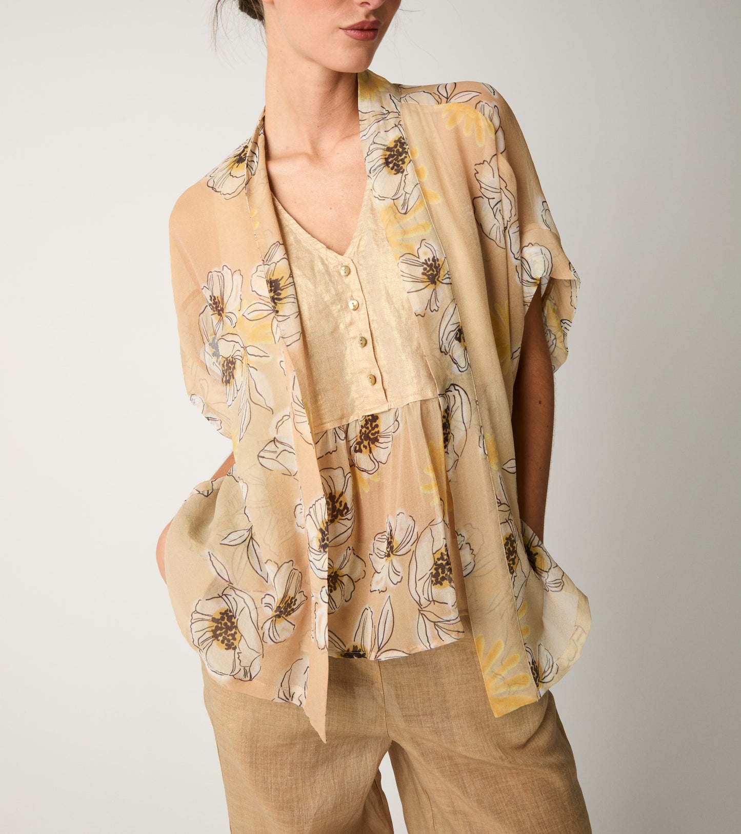 Alessia Santi - Giacca kimono con stampa floreale pesca