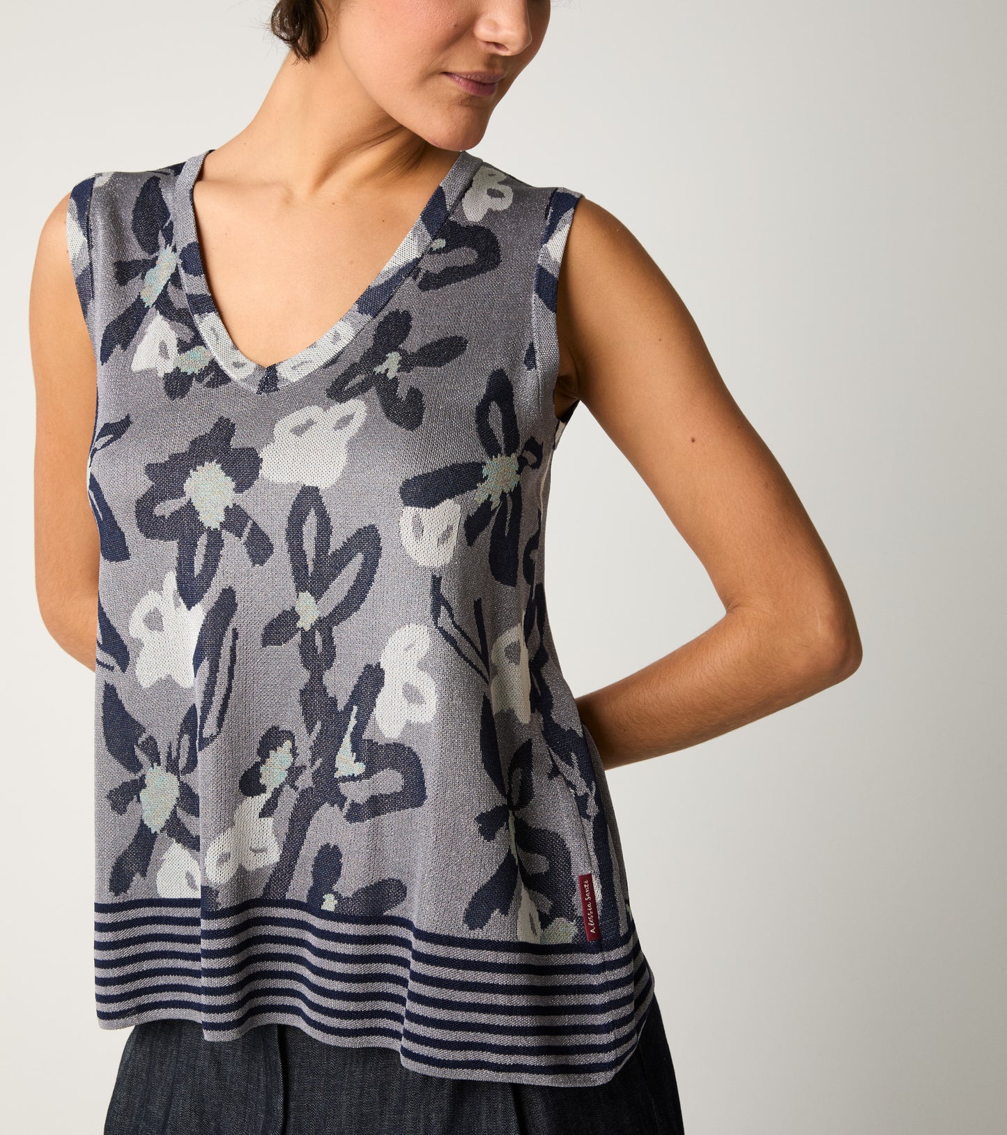 Alessia Santi - Top jacquard con scollo a V silver