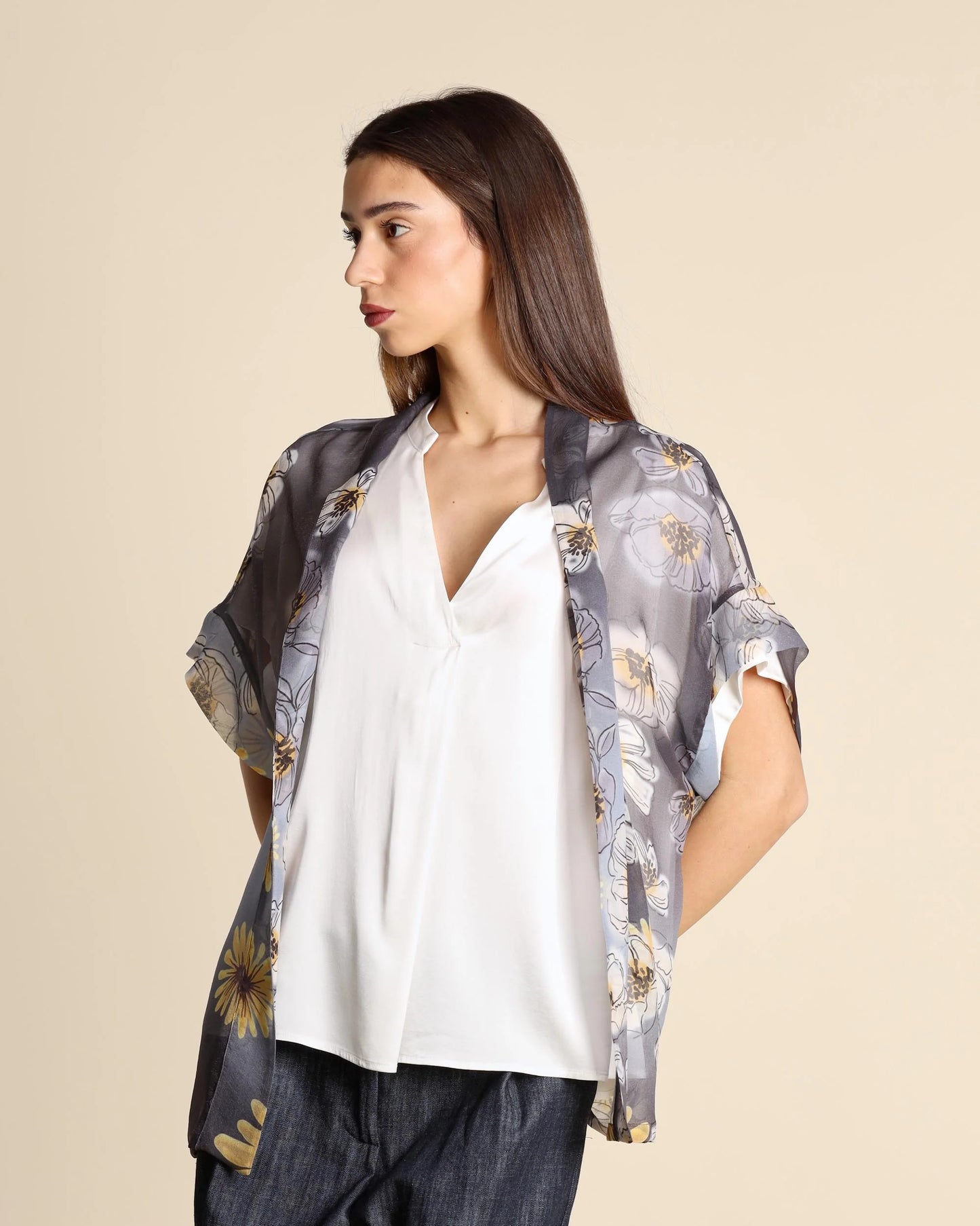 Alessia Santi - Giacca kimono con stampa floreale pesca