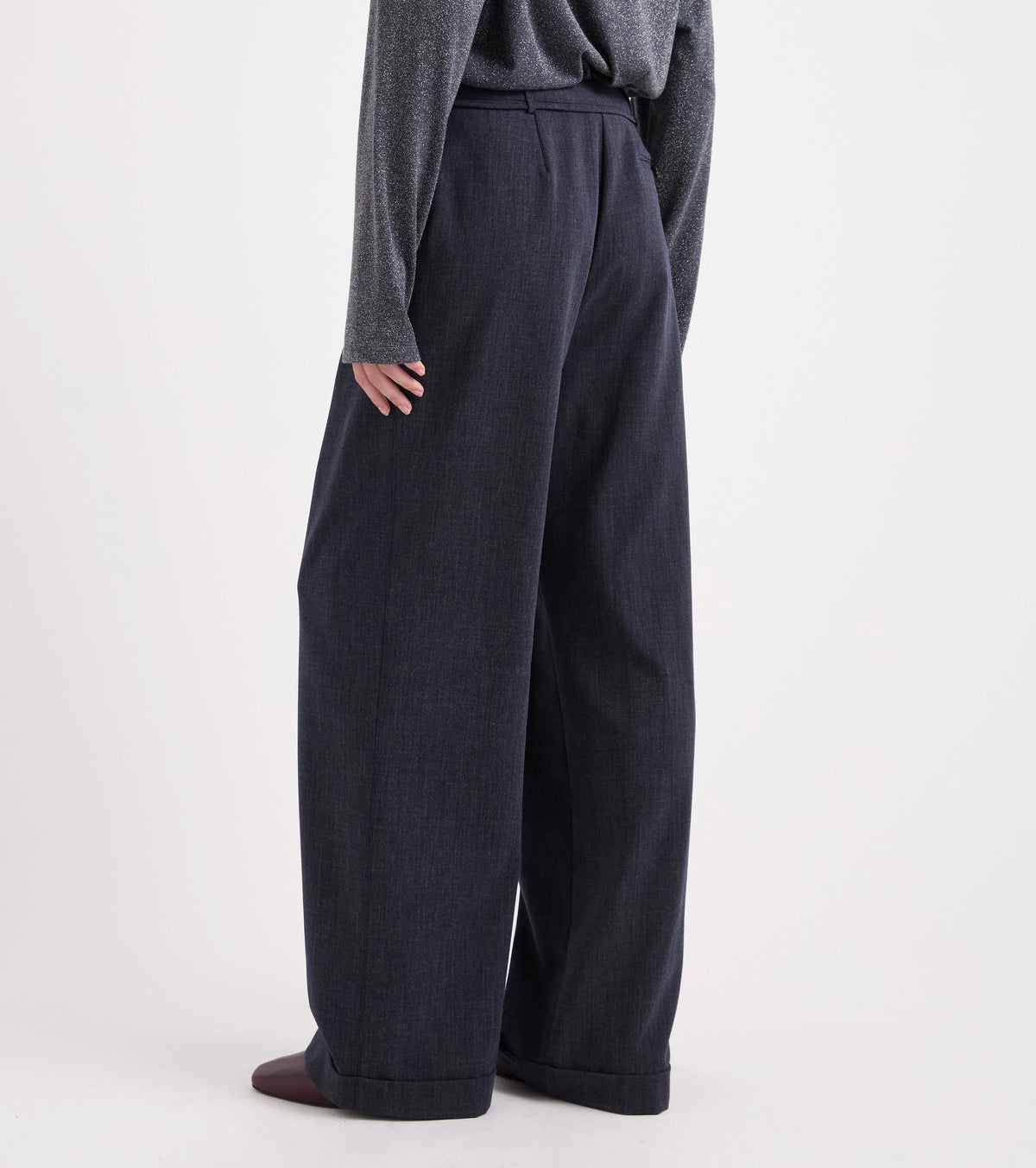 Alessia Santi - Pantaloni a vita alta con risvolto blu velluto