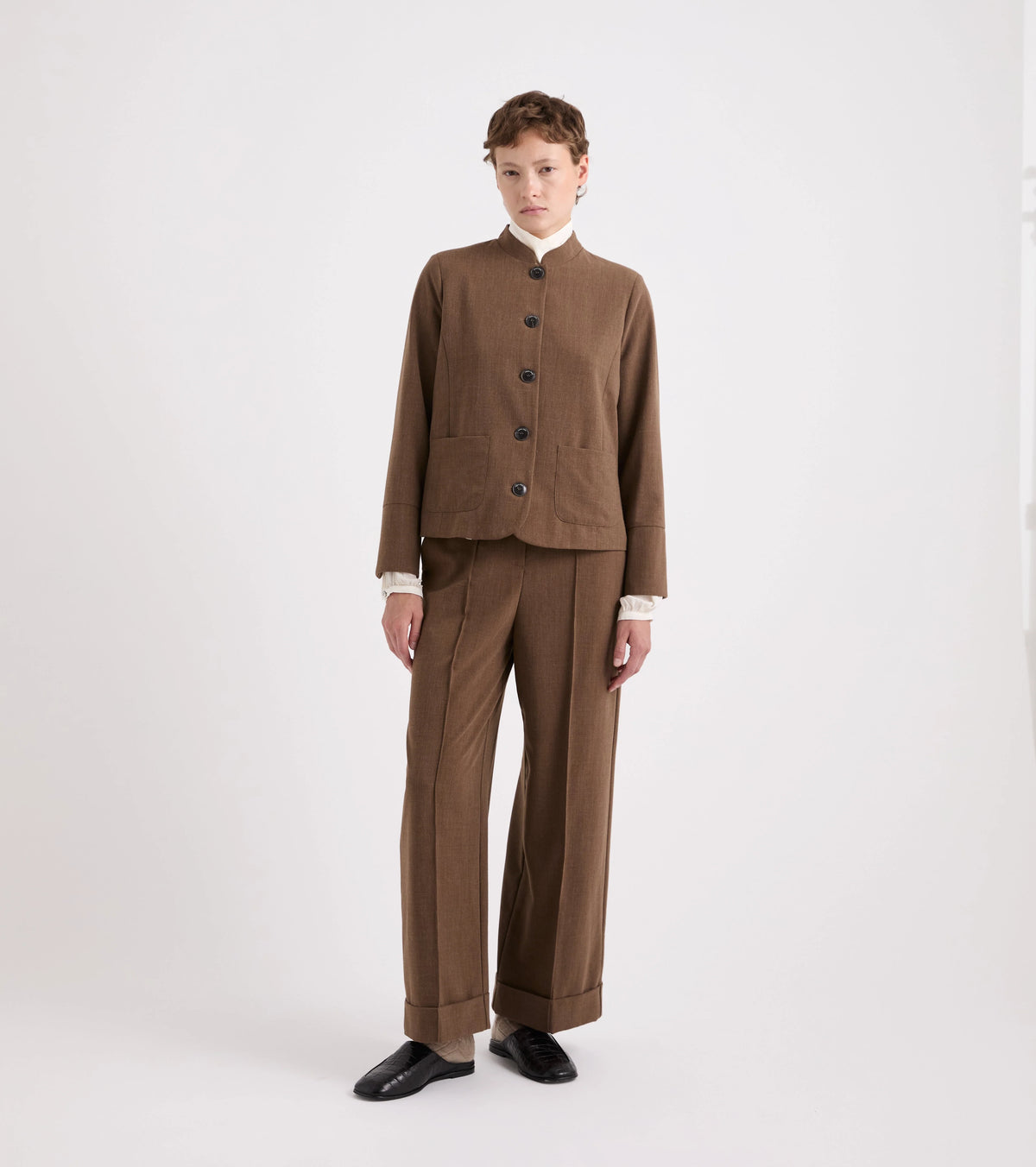 Alessia Santi - Giacca stretch con collo alla coreana cognac