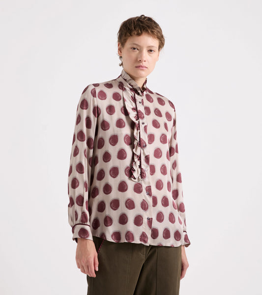 Alessia Santi - Camicia in viscosa stampata con rouches pois bordeaux