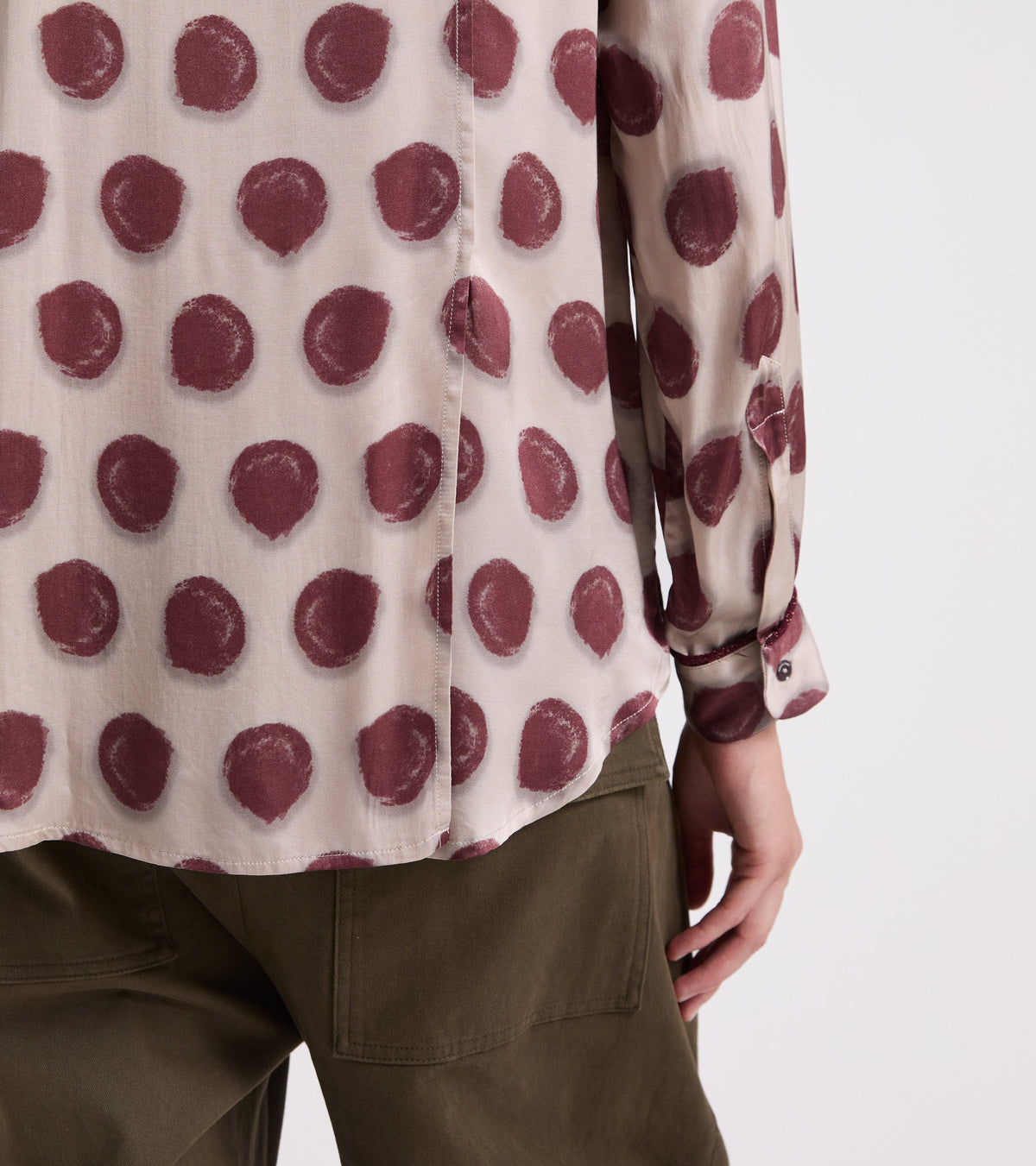 Alessia Santi - Camicia in viscosa stampata con rouches pois bordeaux