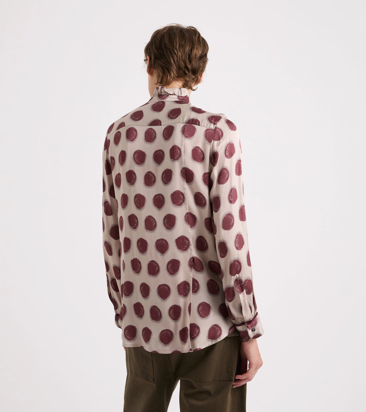 Alessia Santi - Camicia in viscosa stampata con rouches pois bordeaux