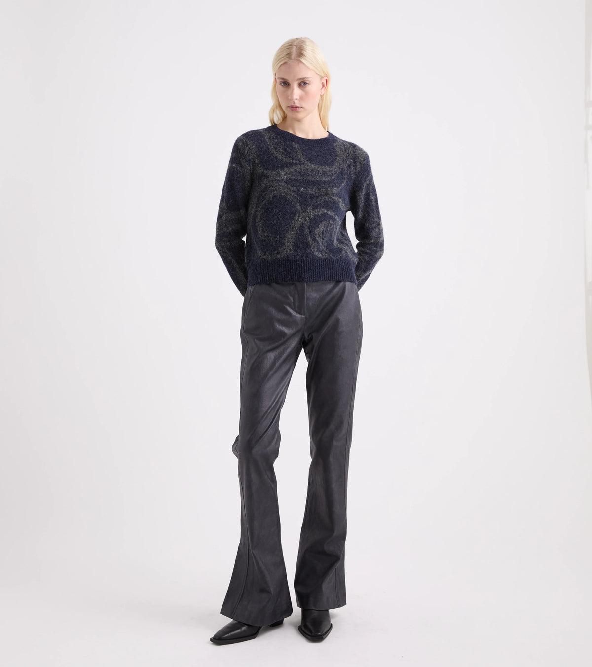 Alessia Santi - Maglia girocollo con stampa blu grigio