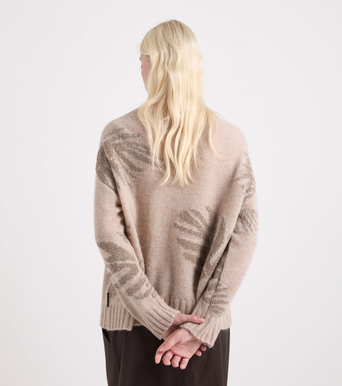 Alessia Santi - Maglia in misto lana con scollo a barca beige lurex