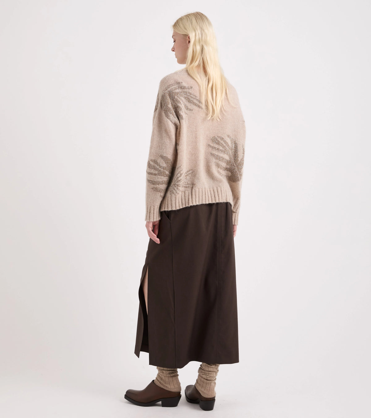 Alessia Santi - Maglia in misto lana con scollo a barca beige lurex