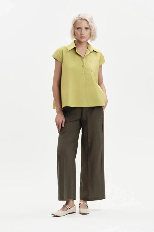 White wise pantaloni ampi misto lino
