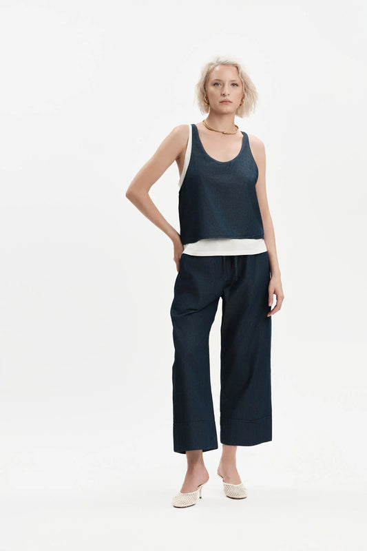 WHITE WISE Top con doppio pannello in chambray