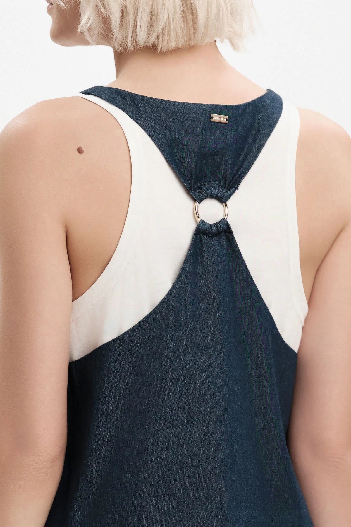 WHITE WISE Top con doppio pannello in chambray
