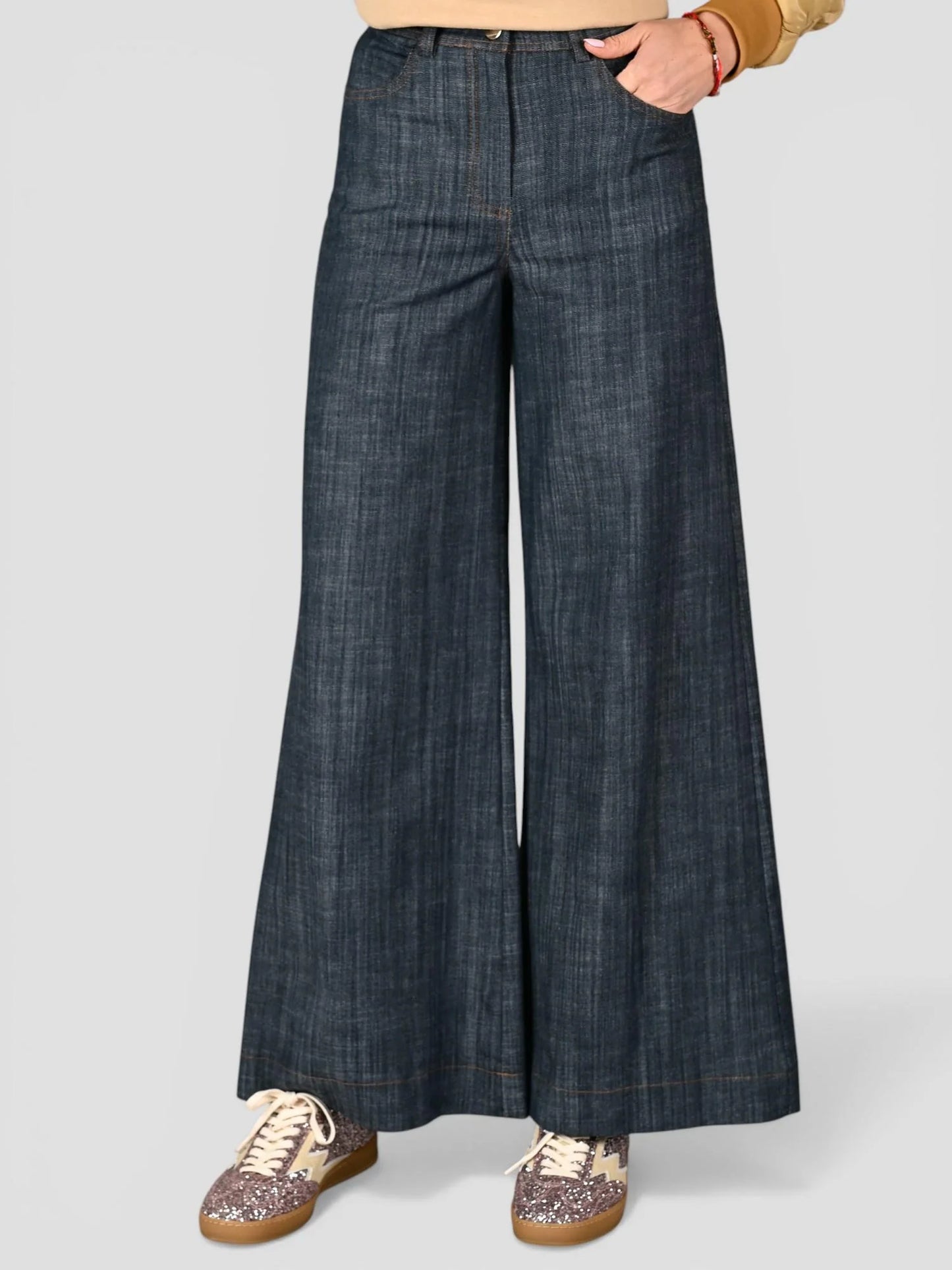 White wise pantaloni palazzo denim